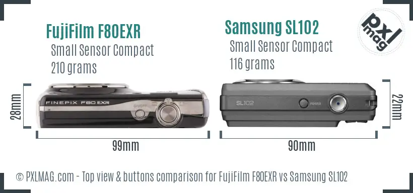 FujiFilm F80EXR vs Samsung SL102 top view buttons comparison