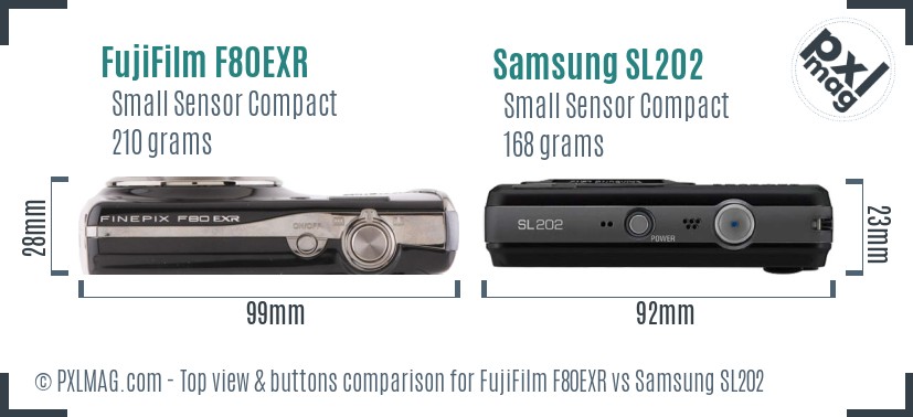 FujiFilm F80EXR vs Samsung SL202 top view buttons comparison