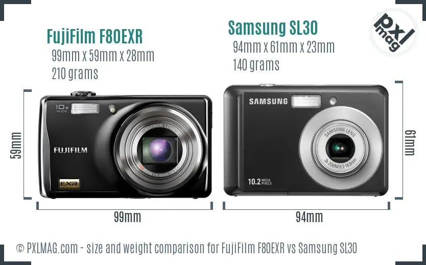 FujiFilm F80EXR vs Samsung SL30 size comparison