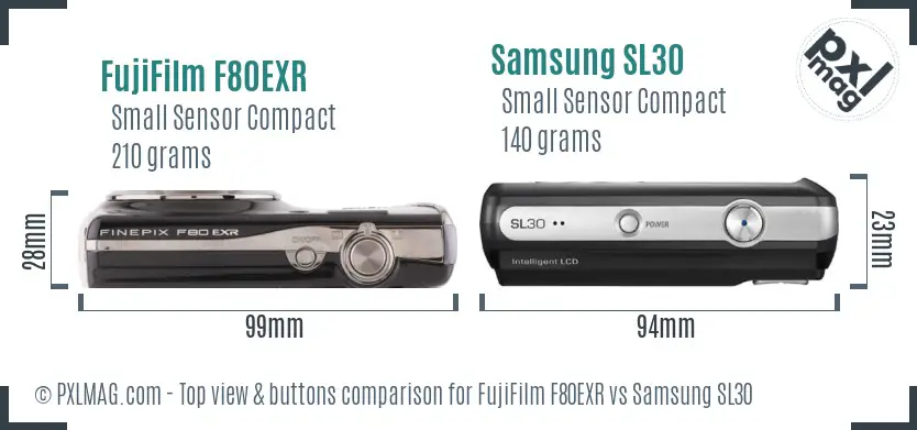 FujiFilm F80EXR vs Samsung SL30 top view buttons comparison