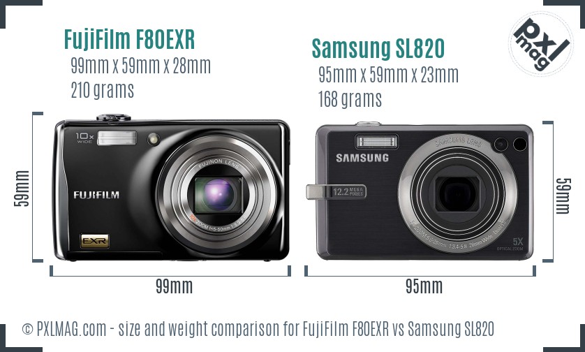 FujiFilm F80EXR vs Samsung SL820 size comparison