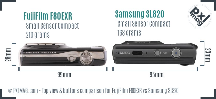 FujiFilm F80EXR vs Samsung SL820 top view buttons comparison