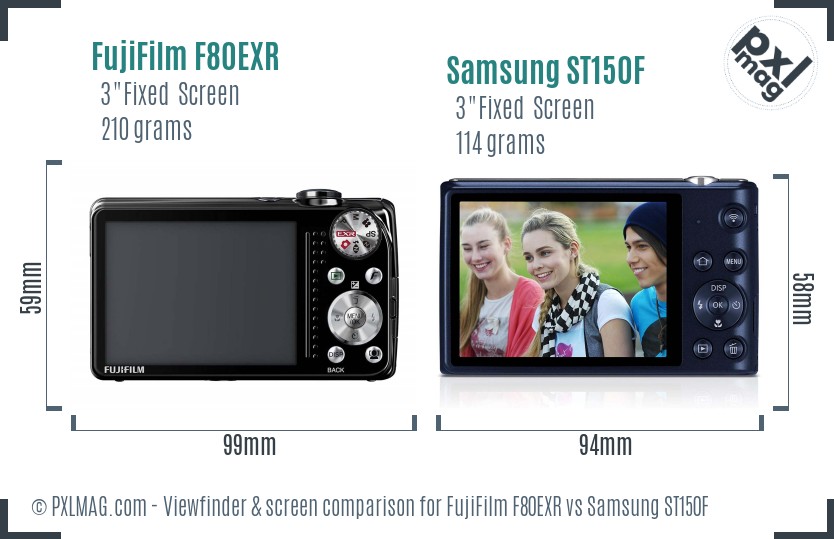 FujiFilm F80EXR vs Samsung ST150F Screen and Viewfinder comparison