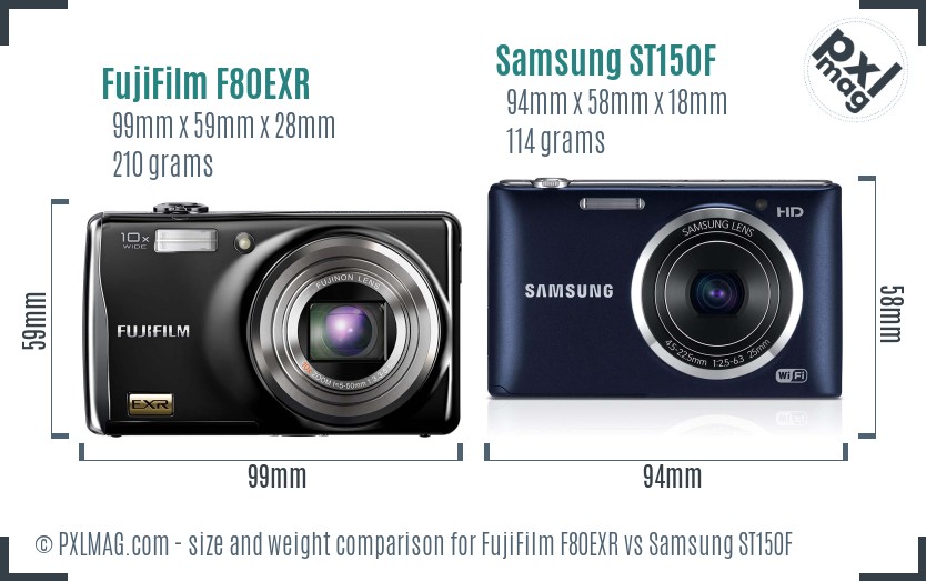 FujiFilm F80EXR vs Samsung ST150F size comparison