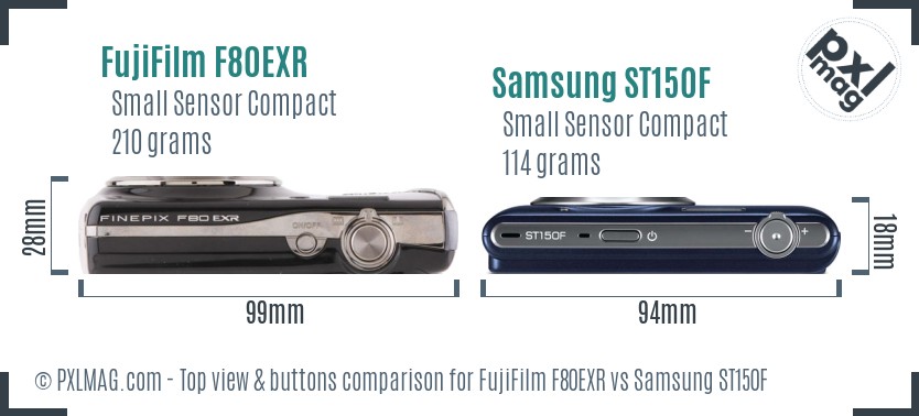 FujiFilm F80EXR vs Samsung ST150F top view buttons comparison