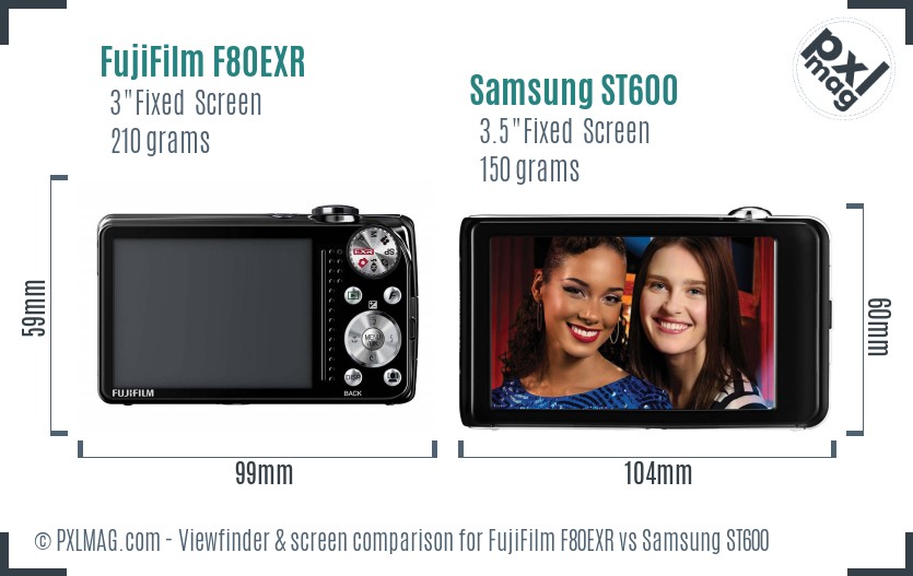 FujiFilm F80EXR vs Samsung ST600 Screen and Viewfinder comparison