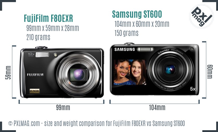 FujiFilm F80EXR vs Samsung ST600 size comparison