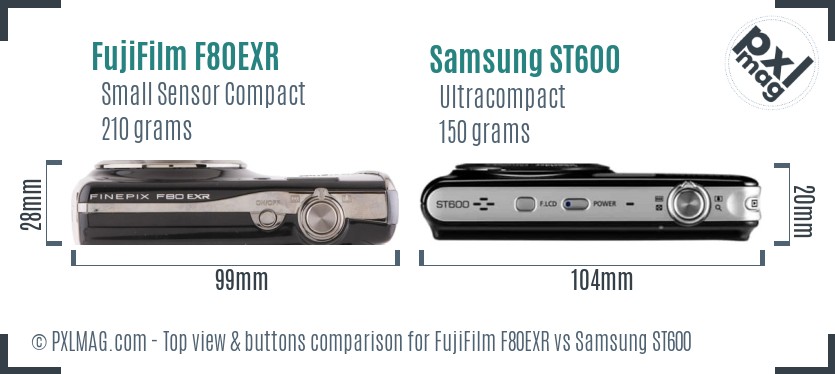 FujiFilm F80EXR vs Samsung ST600 top view buttons comparison