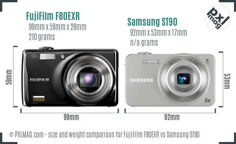 FujiFilm F80EXR vs Samsung ST90 size comparison