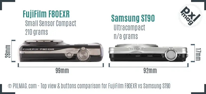 FujiFilm F80EXR vs Samsung ST90 top view buttons comparison