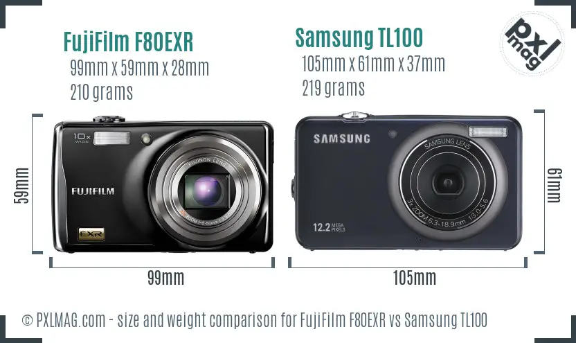 FujiFilm F80EXR vs Samsung TL100 size comparison FujiFilm F80EXR vs Samsung TL100 size comparison