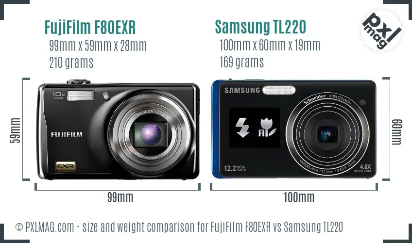 FujiFilm F80EXR vs Samsung TL220 size comparison