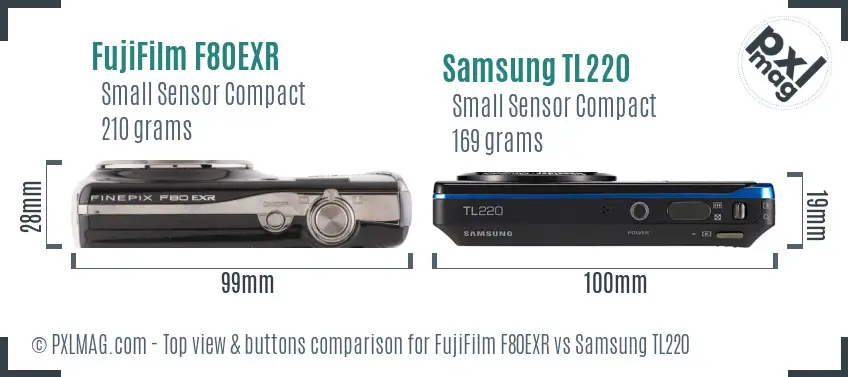 FujiFilm F80EXR vs Samsung TL220 top view buttons comparison