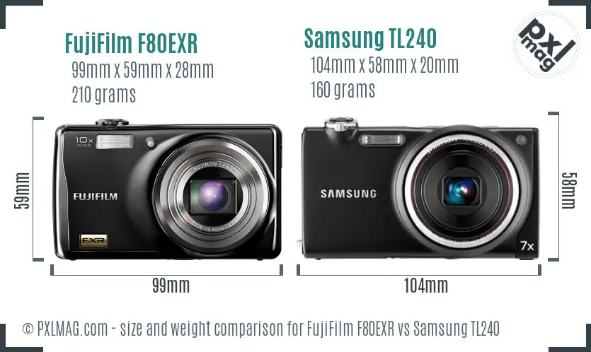 FujiFilm F80EXR vs Samsung TL240 size comparison