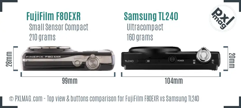 FujiFilm F80EXR vs Samsung TL240 top view buttons comparison