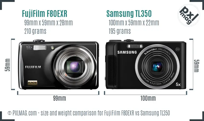 FujiFilm F80EXR vs Samsung TL350 size comparison FujiFilm F80EXR vs Samsung TL350 size comparison