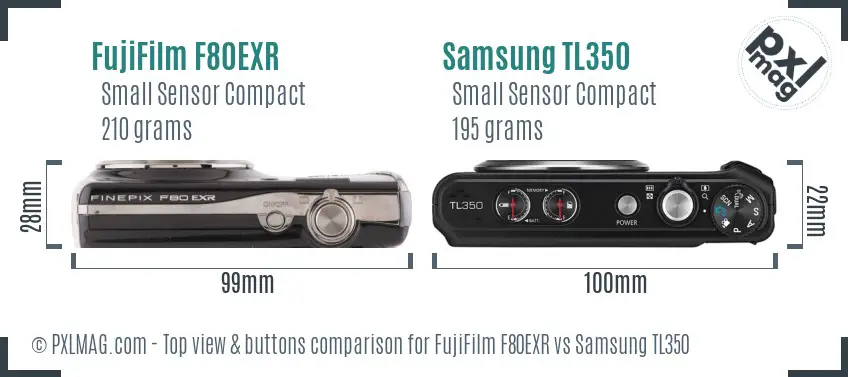 FujiFilm F80EXR vs Samsung TL350 top view buttons comparison FujiFilm F80EXR vs Samsung TL350 top view buttons comparison