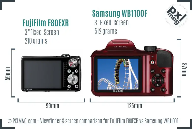 FujiFilm F80EXR vs Samsung WB1100F Screen and Viewfinder comparison FujiFilm F80EXR vs Samsung WB1100F Screen and Viewfinder comparison