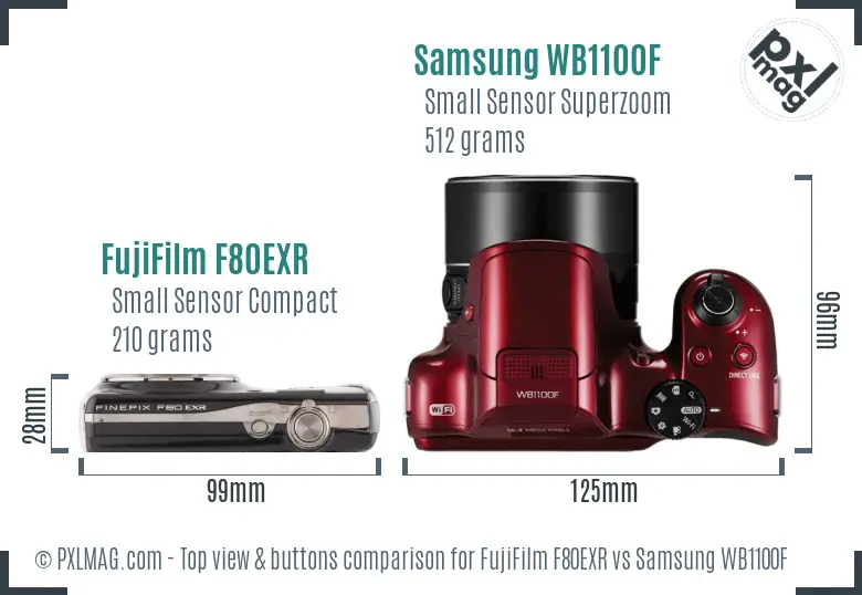 FujiFilm F80EXR vs Samsung WB1100F top view buttons comparison FujiFilm F80EXR vs Samsung WB1100F top view buttons comparison