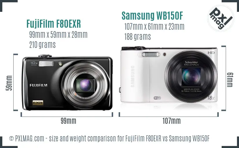 FujiFilm F80EXR vs Samsung WB150F size comparison FujiFilm F80EXR vs Samsung WB150F size comparison