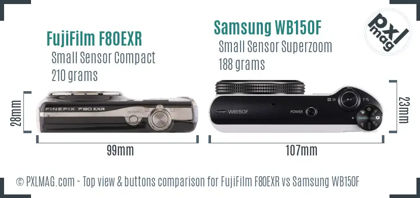FujiFilm F80EXR vs Samsung WB150F top view buttons comparison FujiFilm F80EXR vs Samsung WB150F top view buttons comparison