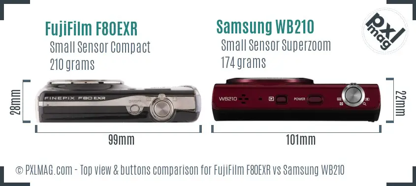 FujiFilm F80EXR vs Samsung WB210 top view buttons comparison