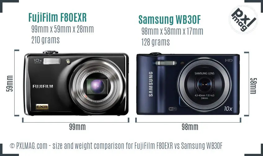 FujiFilm F80EXR vs Samsung WB30F size comparison
