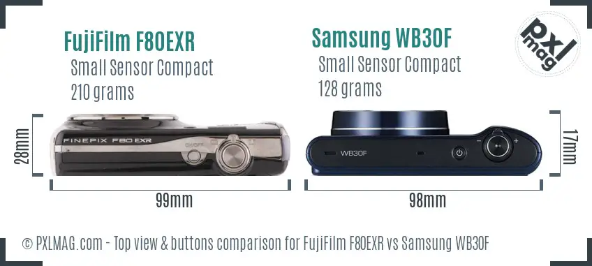 FujiFilm F80EXR vs Samsung WB30F top view buttons comparison