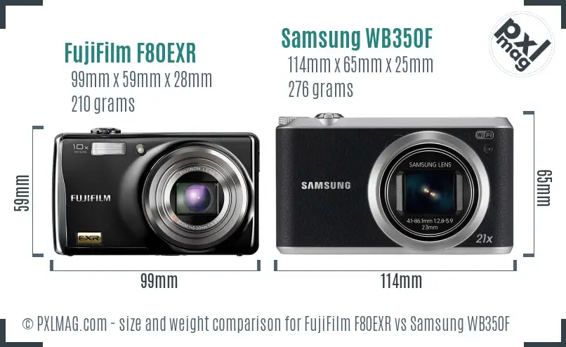 FujiFilm F80EXR vs Samsung WB350F size comparison FujiFilm F80EXR vs Samsung WB350F size comparison