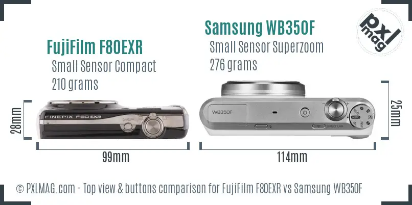 FujiFilm F80EXR vs Samsung WB350F top view buttons comparison FujiFilm F80EXR vs Samsung WB350F top view buttons comparison