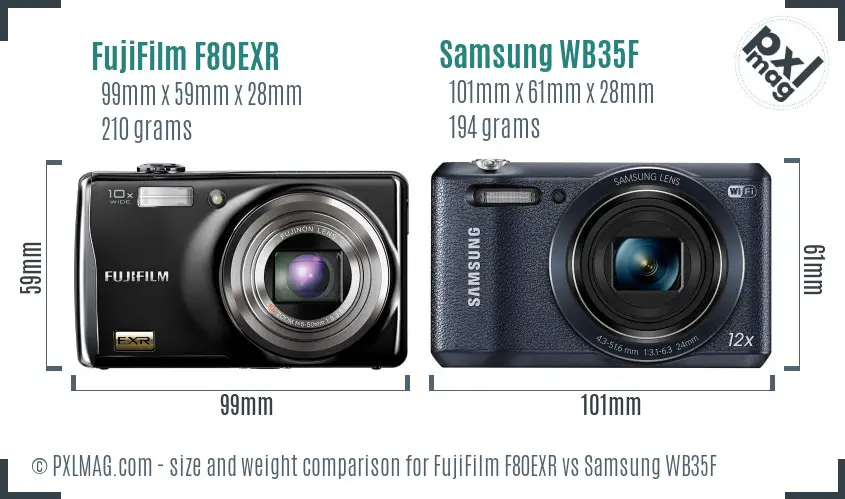 FujiFilm F80EXR vs Samsung WB35F size comparison FujiFilm F80EXR vs Samsung WB35F size comparison