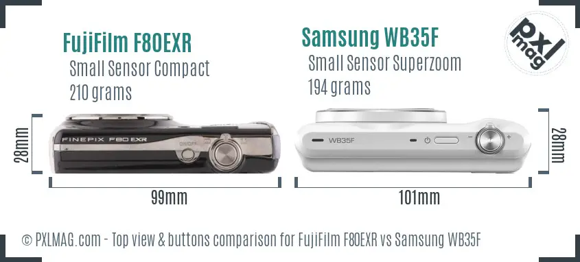 FujiFilm F80EXR vs Samsung WB35F top view buttons comparison FujiFilm F80EXR vs Samsung WB35F top view buttons comparison
