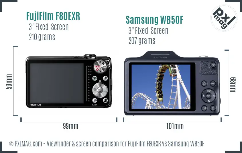 FujiFilm F80EXR vs Samsung WB50F Screen and Viewfinder comparison