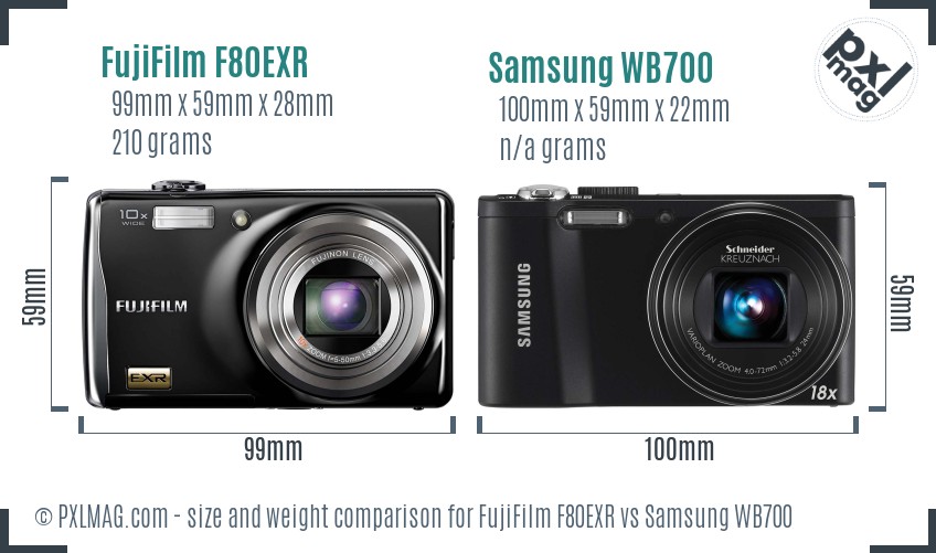 FujiFilm F80EXR vs Samsung WB700 size comparison