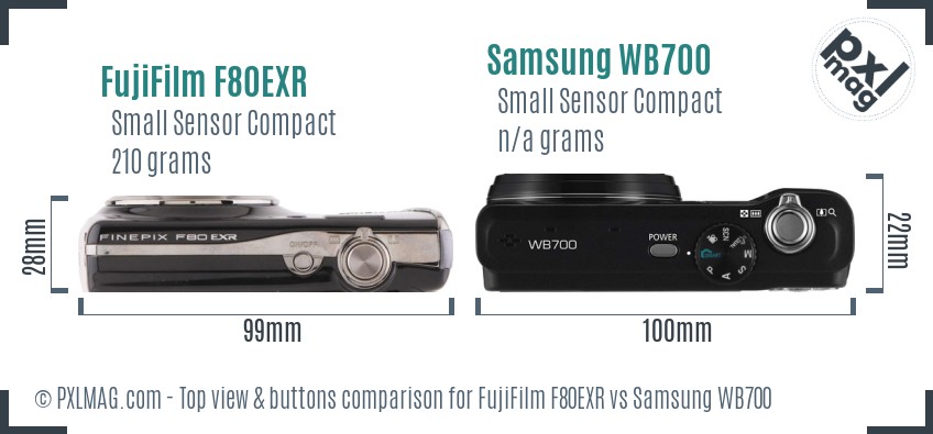 FujiFilm F80EXR vs Samsung WB700 top view buttons comparison