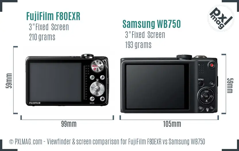 FujiFilm F80EXR vs Samsung WB750 Screen and Viewfinder comparison