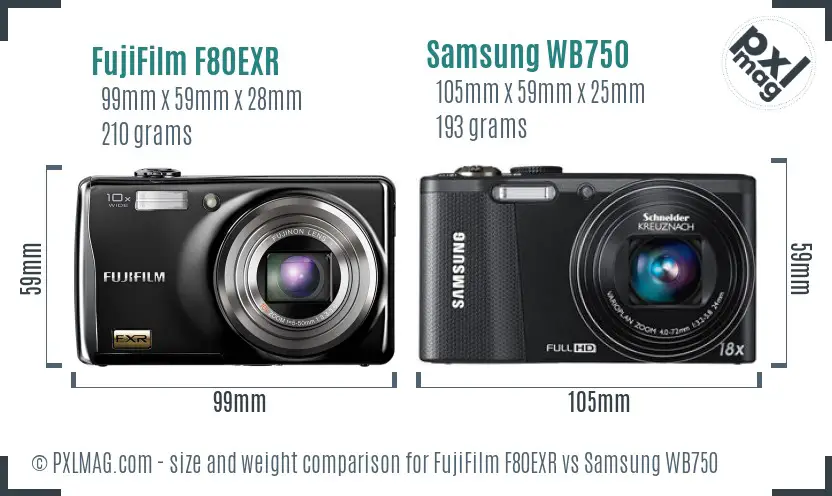FujiFilm F80EXR vs Samsung WB750 size comparison