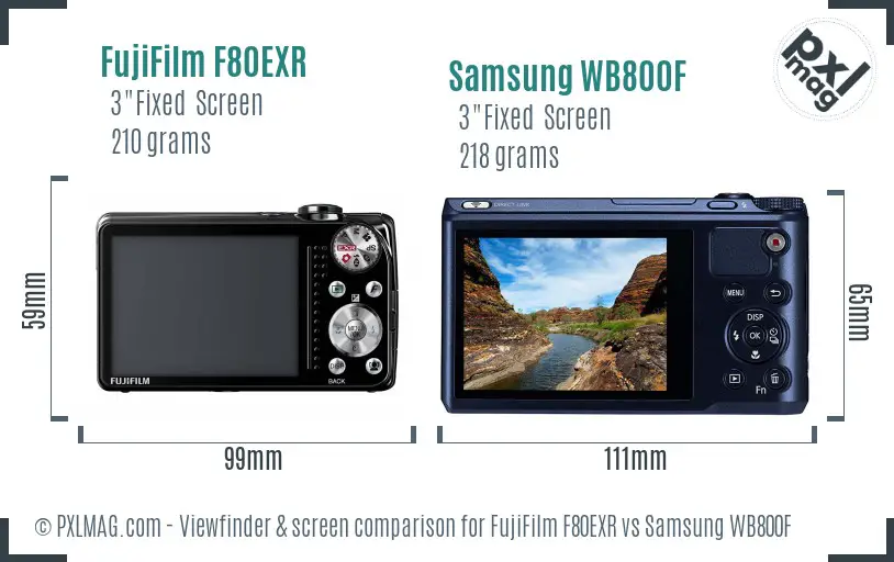 FujiFilm F80EXR vs Samsung WB800F Screen and Viewfinder comparison