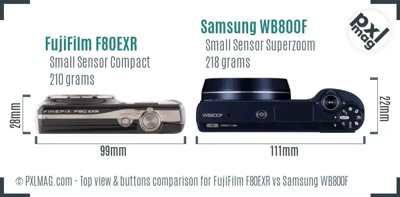 FujiFilm F80EXR vs Samsung WB800F top view buttons comparison