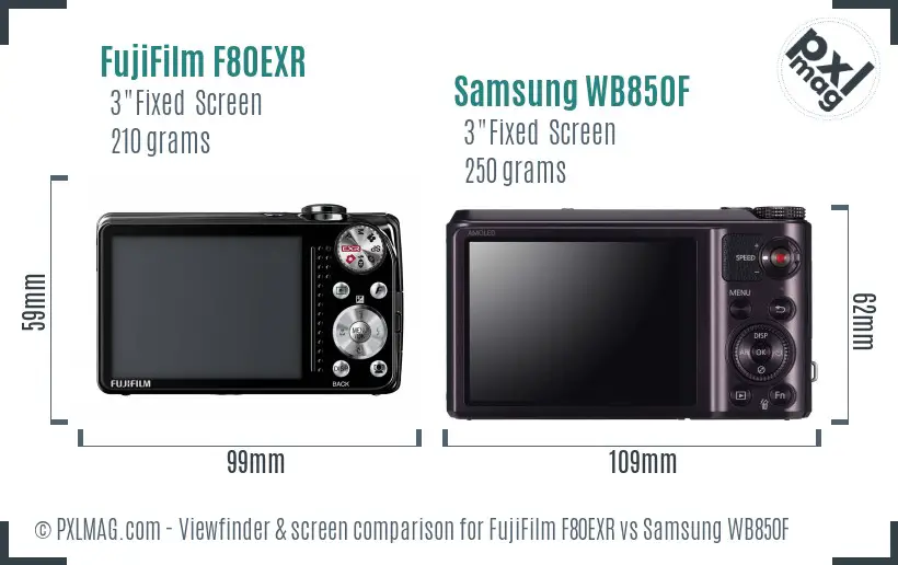 FujiFilm F80EXR vs Samsung WB850F Screen and Viewfinder comparison