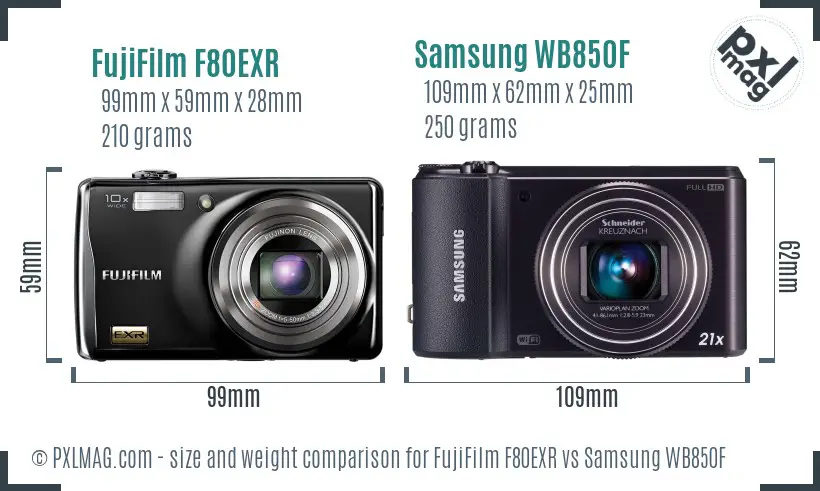FujiFilm F80EXR vs Samsung WB850F size comparison