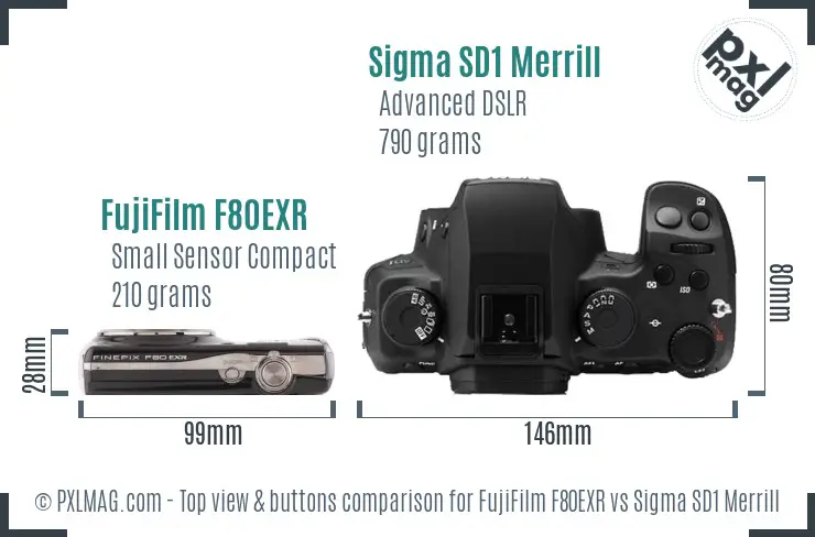 FujiFilm F80EXR vs Sigma SD1 Merrill top view buttons comparison