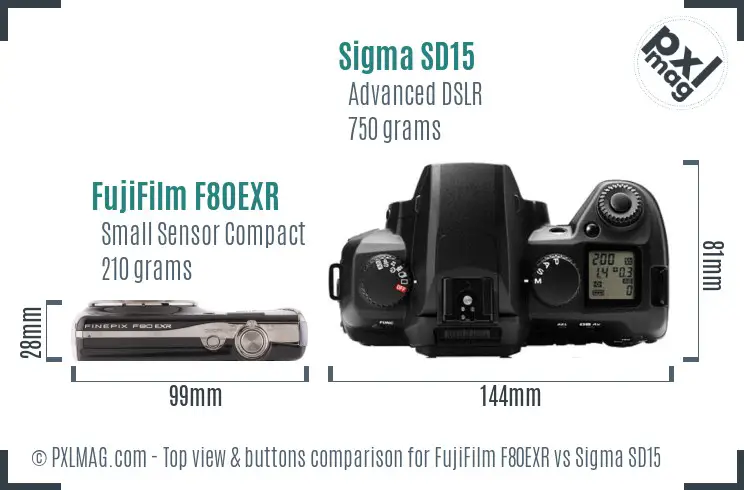 FujiFilm F80EXR vs Sigma SD15 top view buttons comparison