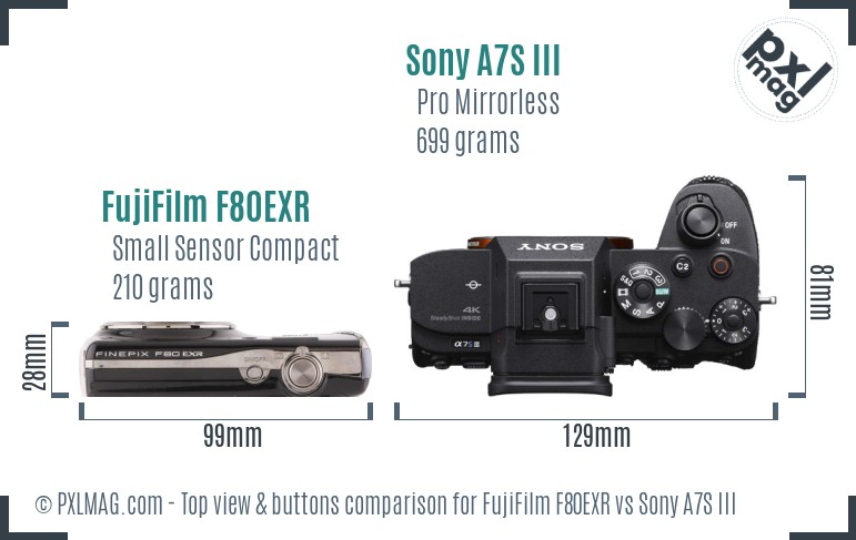 FujiFilm F80EXR vs Sony A7S III top view buttons comparison