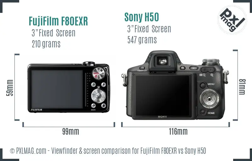 FujiFilm F80EXR vs Sony H50 Screen and Viewfinder comparison