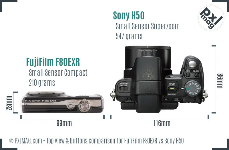 FujiFilm F80EXR vs Sony H50 top view buttons comparison