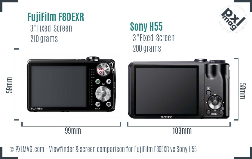 FujiFilm F80EXR vs Sony H55 Screen and Viewfinder comparison