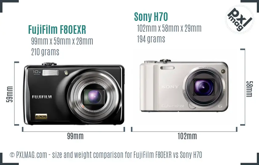 FujiFilm F80EXR vs Sony H70 size comparison FujiFilm F80EXR vs Sony H70 size comparison
