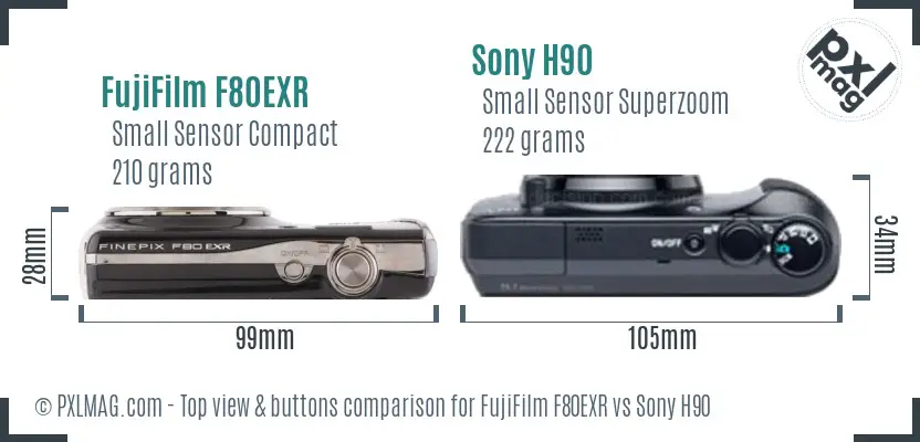 FujiFilm F80EXR vs Sony H90 top view buttons comparison