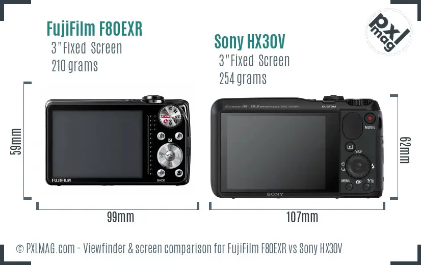 FujiFilm F80EXR vs Sony HX30V Screen and Viewfinder comparison